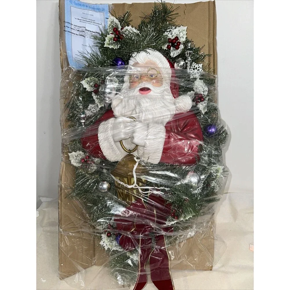 Thomas Kinkade A Most Enchanted Christmas Illuminated Santa Wreath 24''